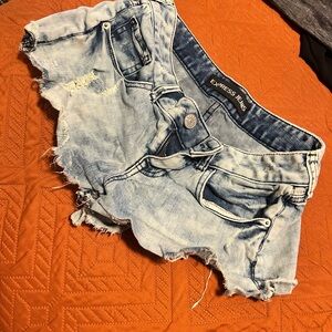 Express Distressed Light Blue Jean Shorts